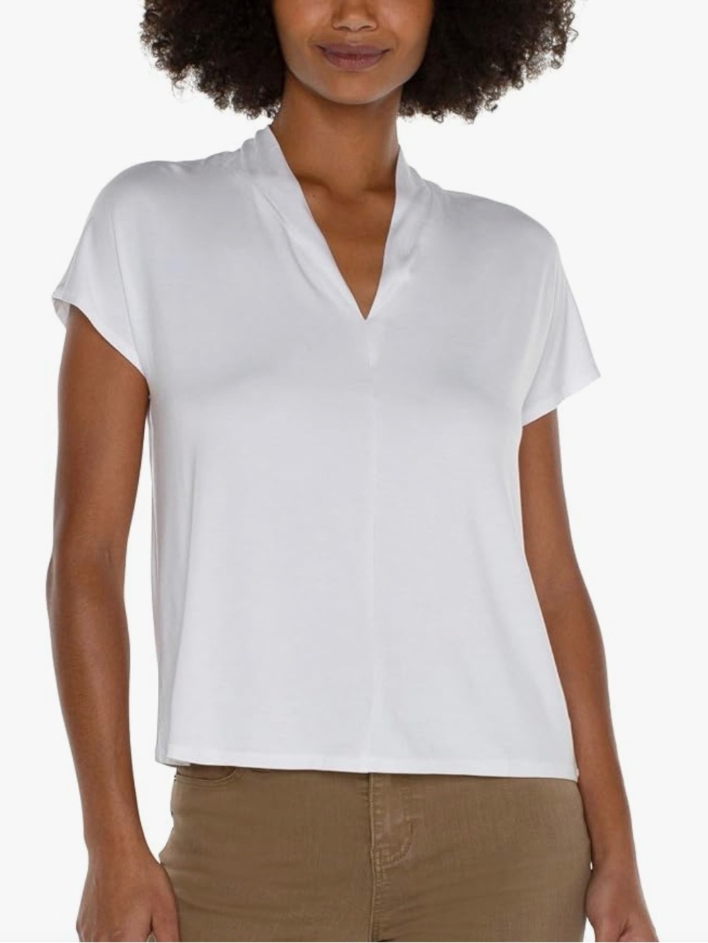 Liverpool LA Shawl Collar Ultra Soft Knit Short Sleeve Dolman Top in White Sz M